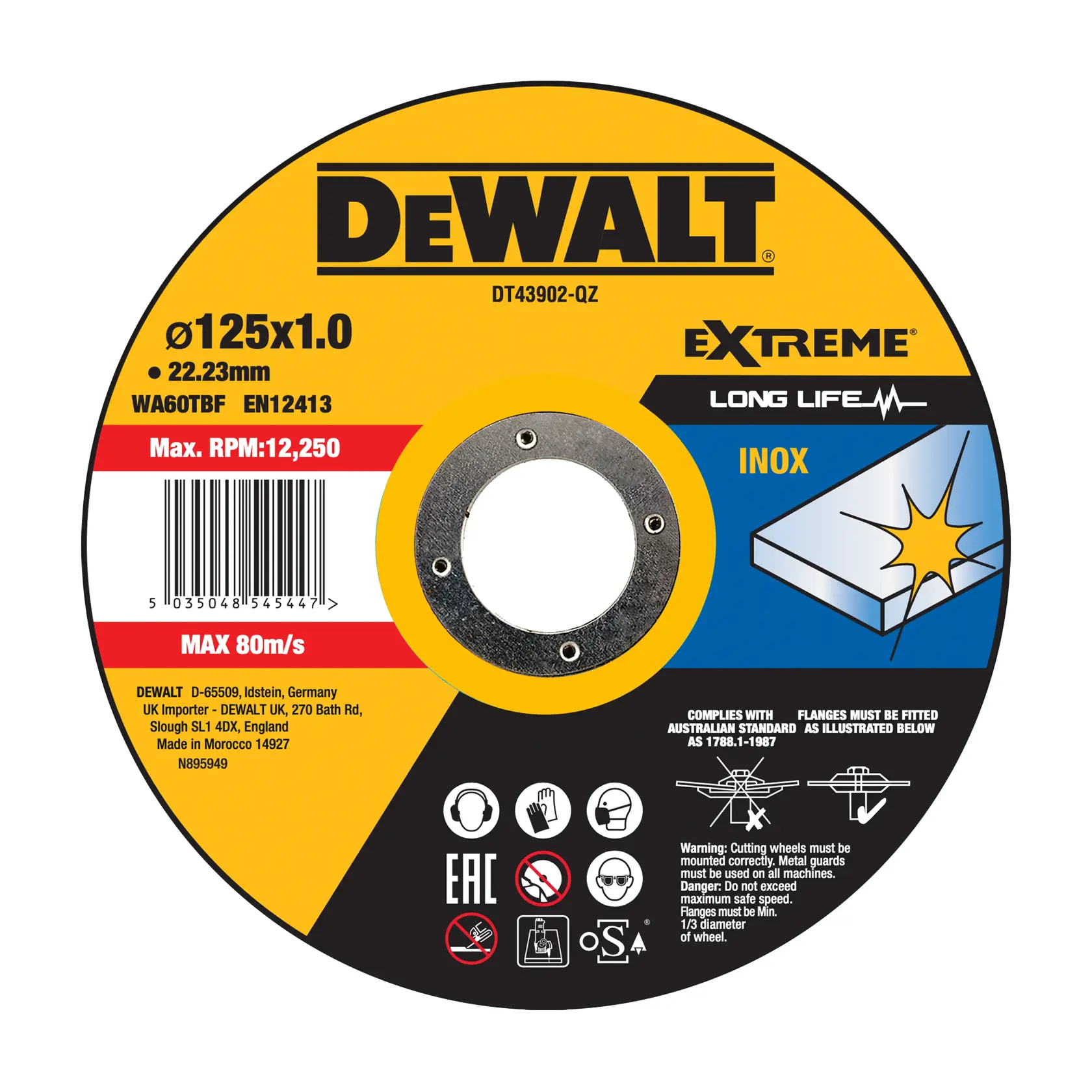 Logo DEWALT centrato su sfondo bianco.