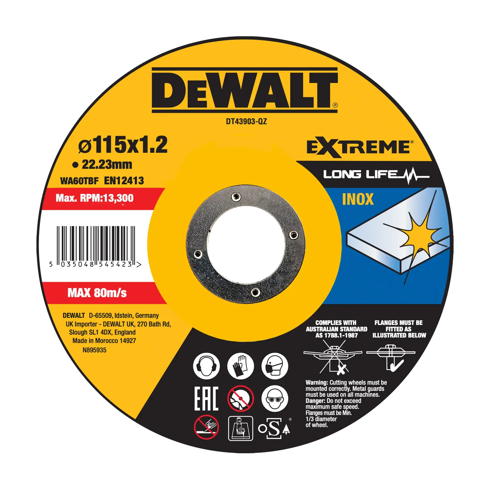 Logo DEWALT centrato su sfondo bianco.