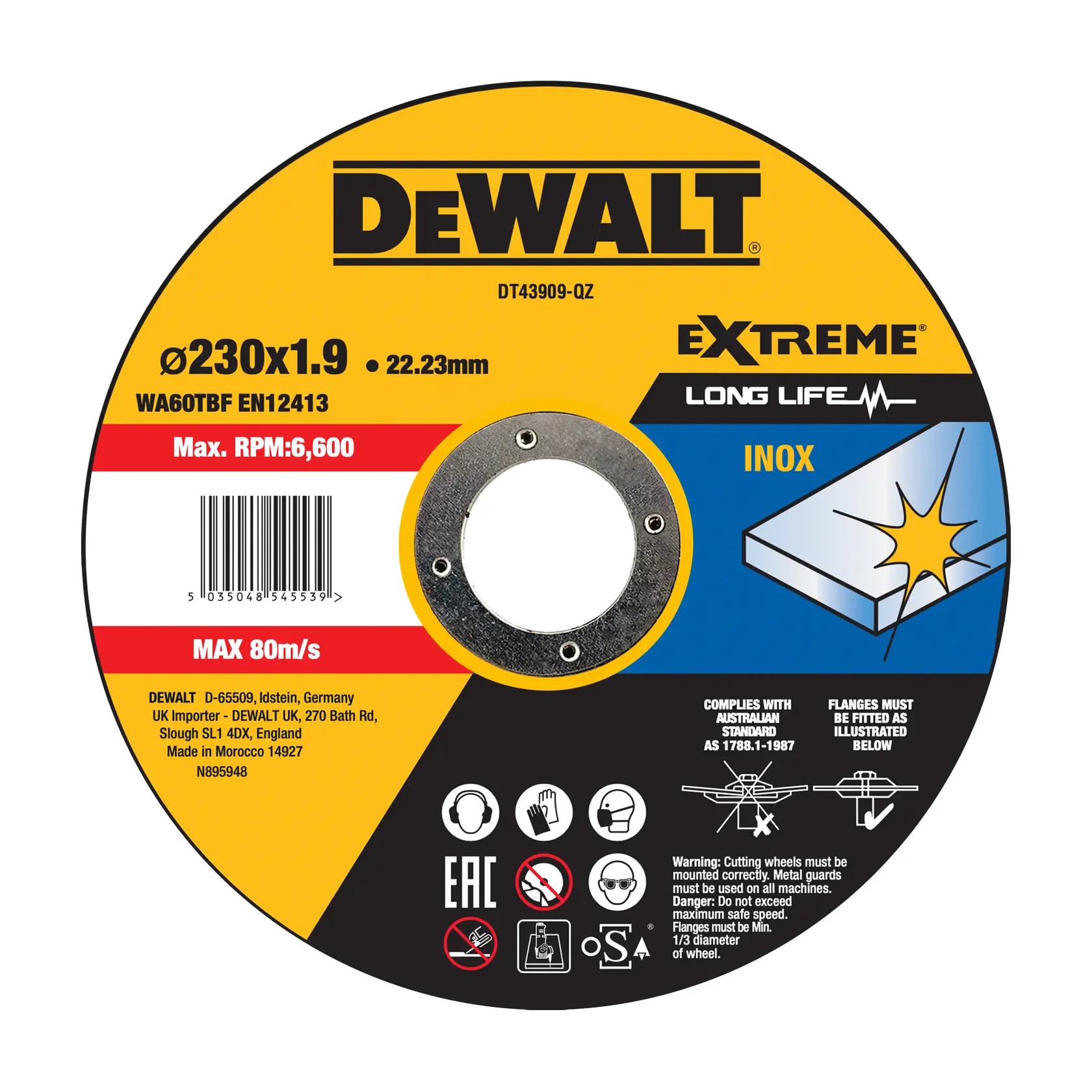 Logo DEWALT centrato su sfondo bianco.