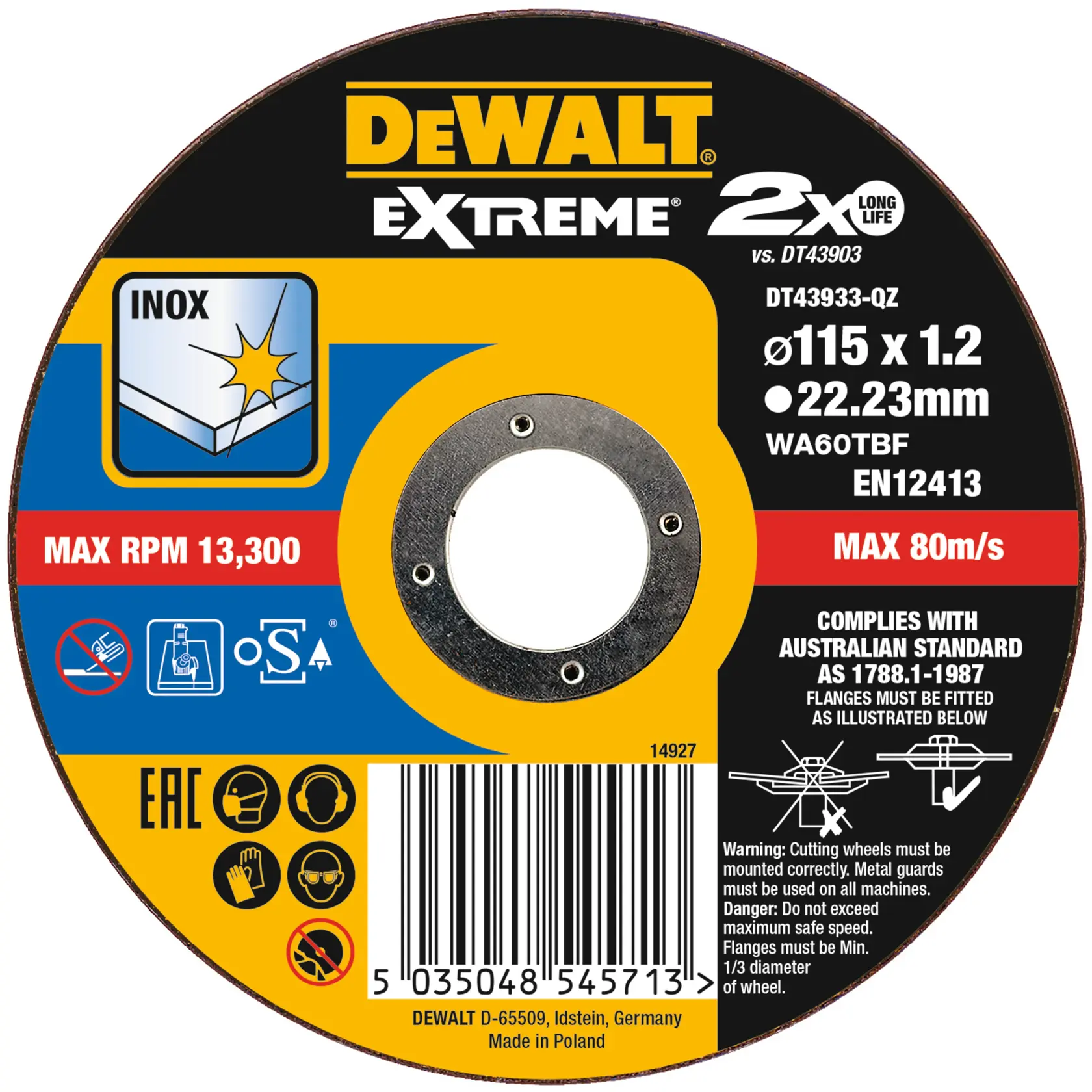 Logo DEWALT centrato su sfondo bianco.