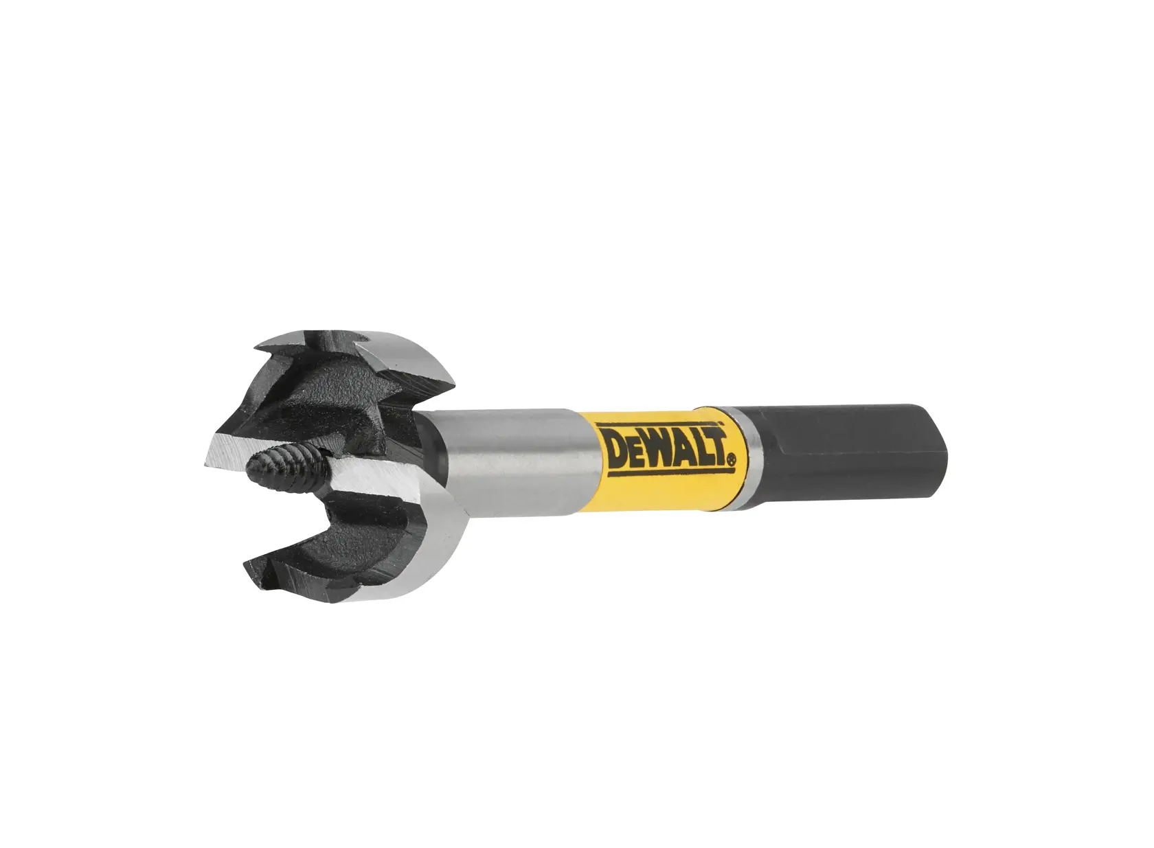 Punta DEWALT DT4581 con codolo esagonale e tagliente per forature precise su legno.