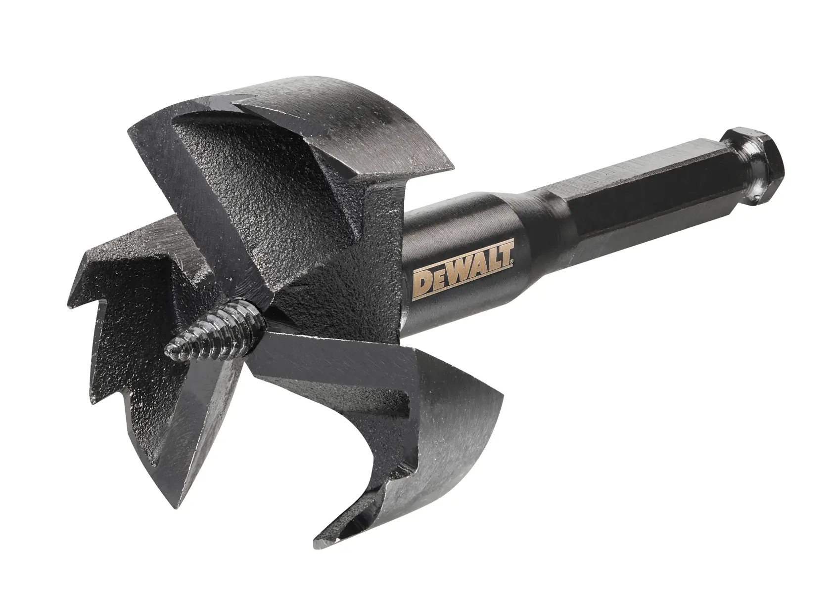 Logo DEWALT centrato su sfondo bianco.