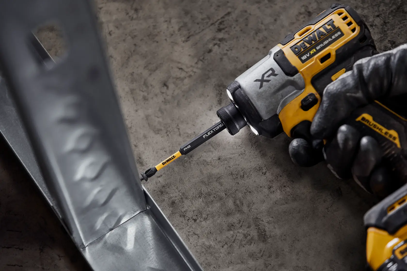 Graphic showing DEWALT XTREME Sub-Compact Series branding with the slogan 'Compact and Performance Packed' on a yellow background.