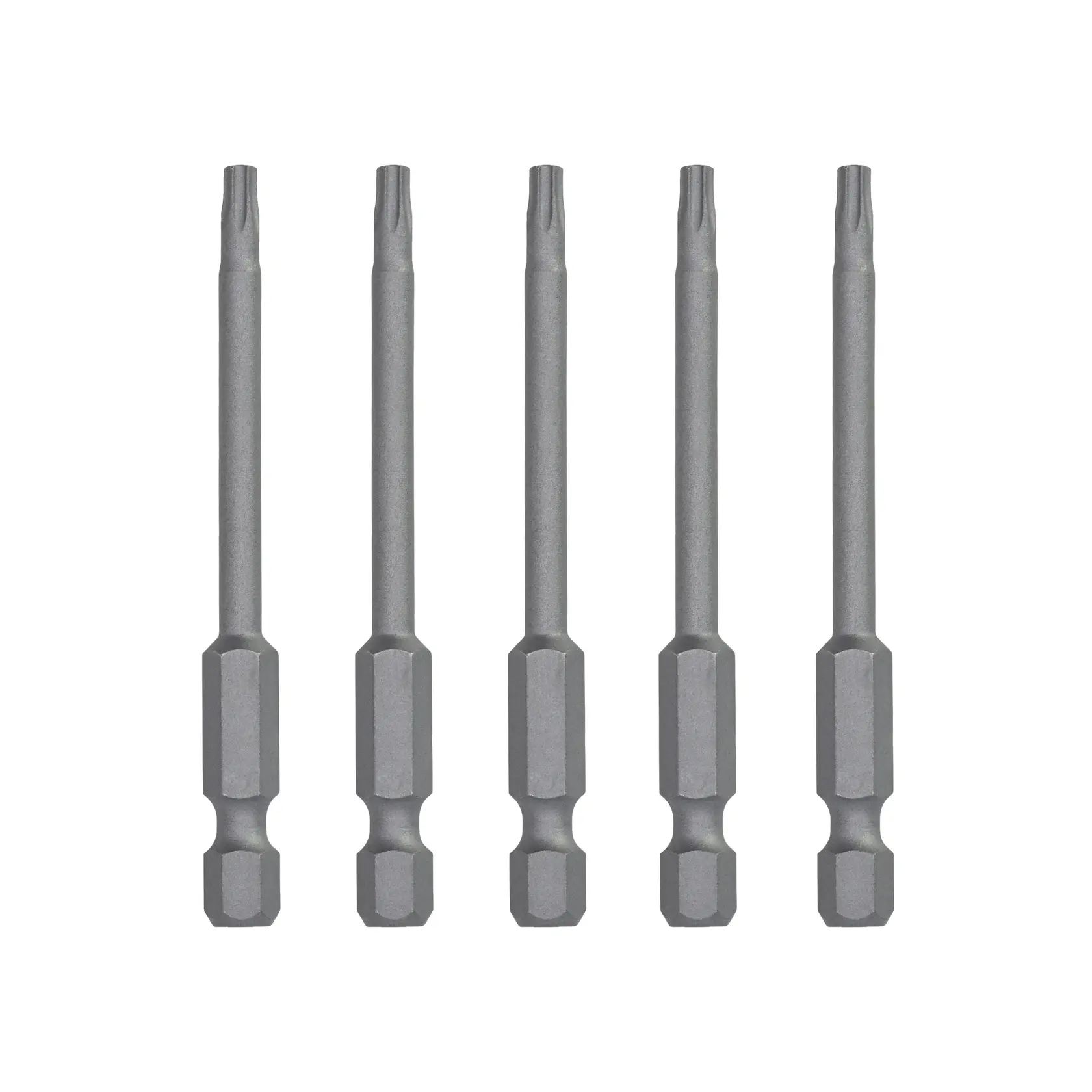 Set 5 inserti Torx lunghi DEWALT, argento, vista frontale, SKU DT7291-QZ, DT7291, prodotto fotografia.