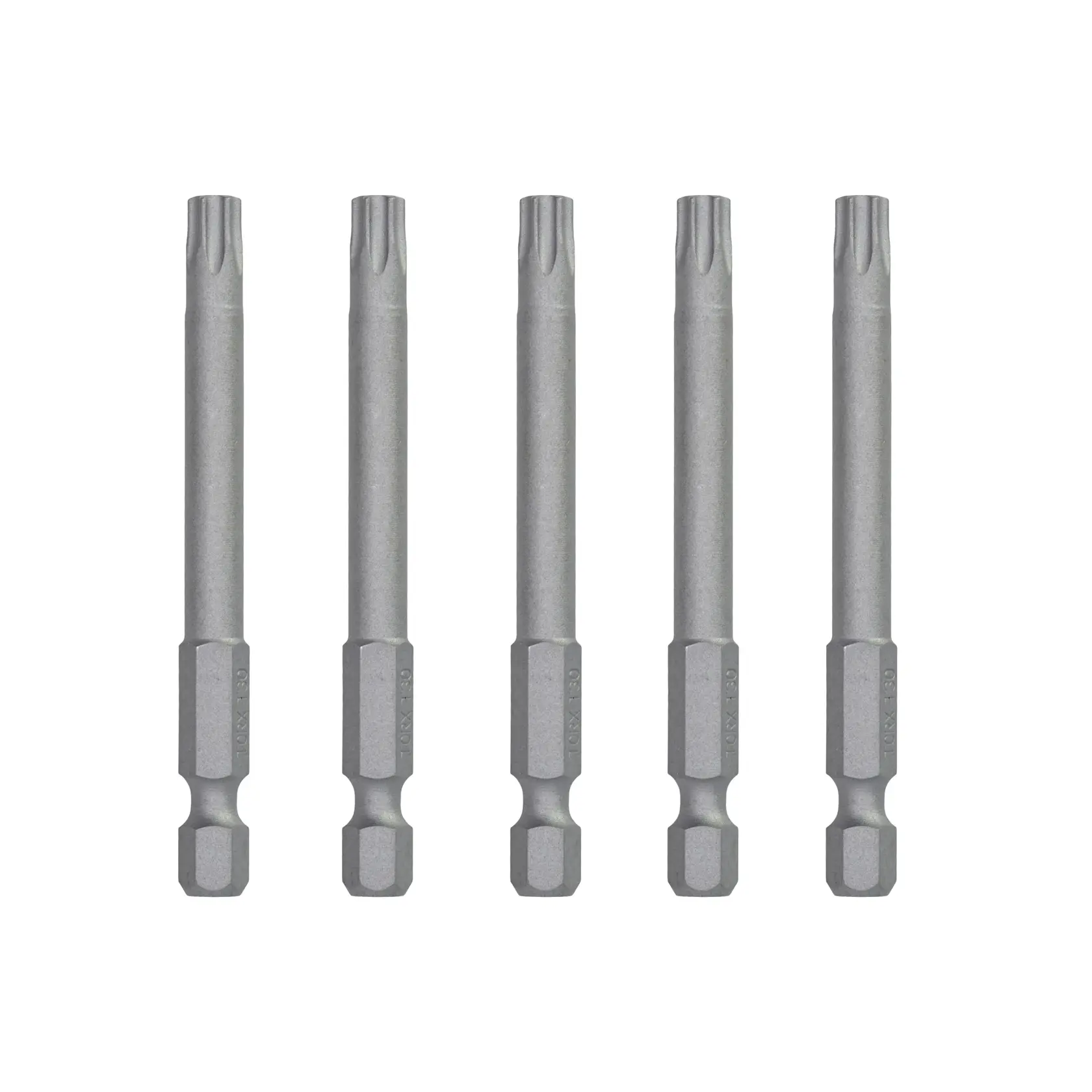 Cinque inserti DEWALT per cacciavite con base esagonale, disposti su sfondo bianco.