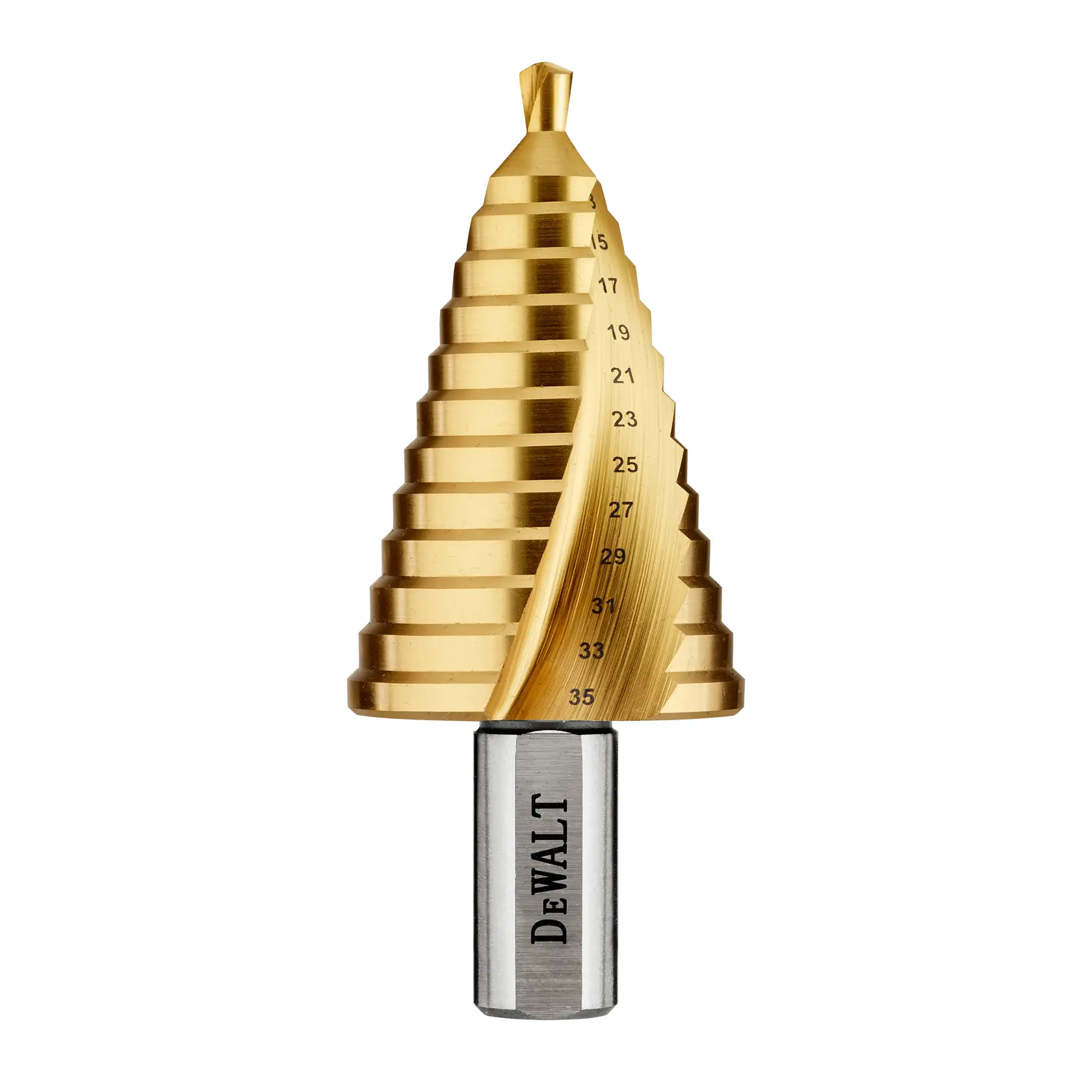 Logo DEWALT centrato su sfondo bianco.