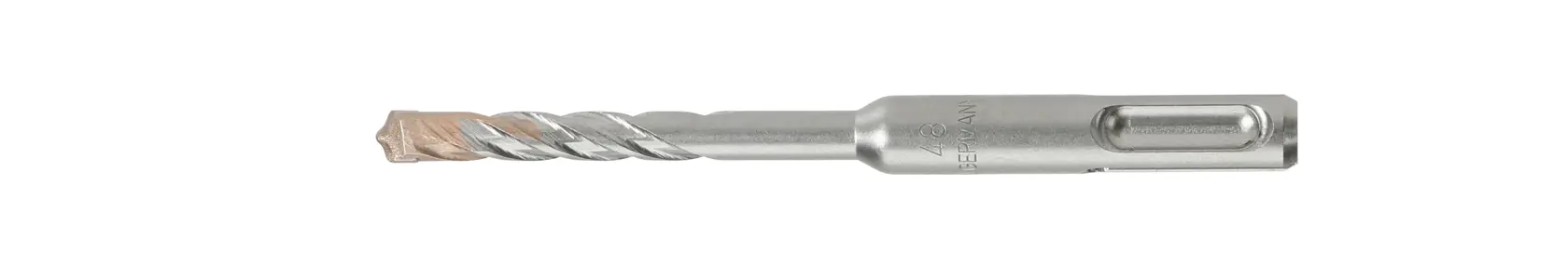 Punta SDS DEWALT argento per muratura e cemento, mostrata su sfondo bianco.