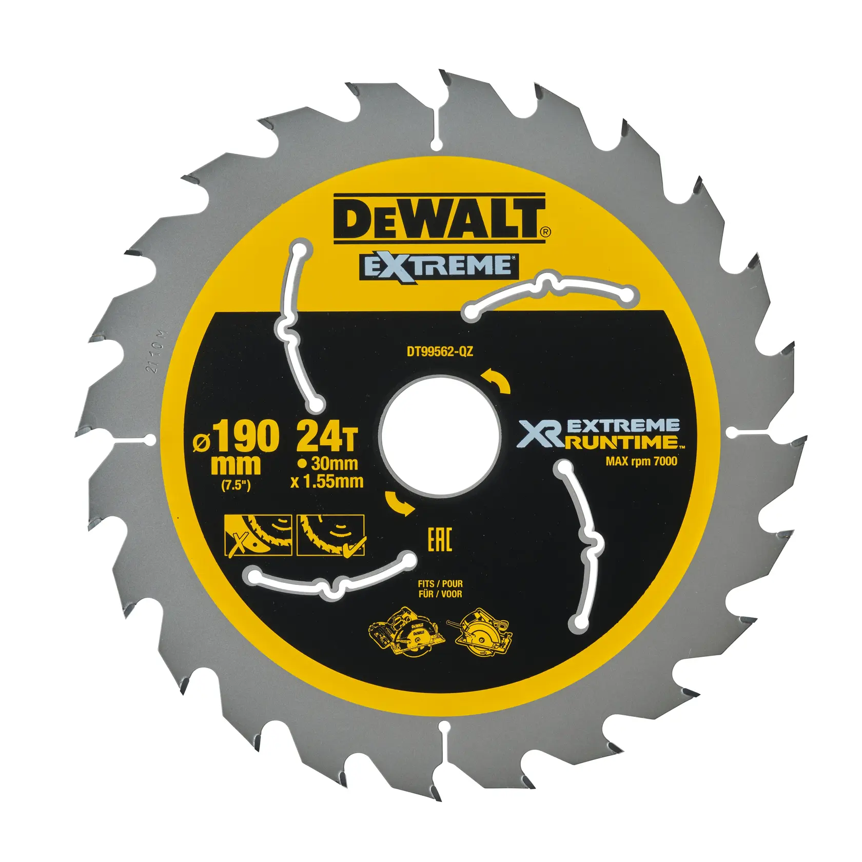 DEWALT DT99562 lama circolare, 190mm, 24 denti, XR Extreme Runtime, max 7000 rpm.