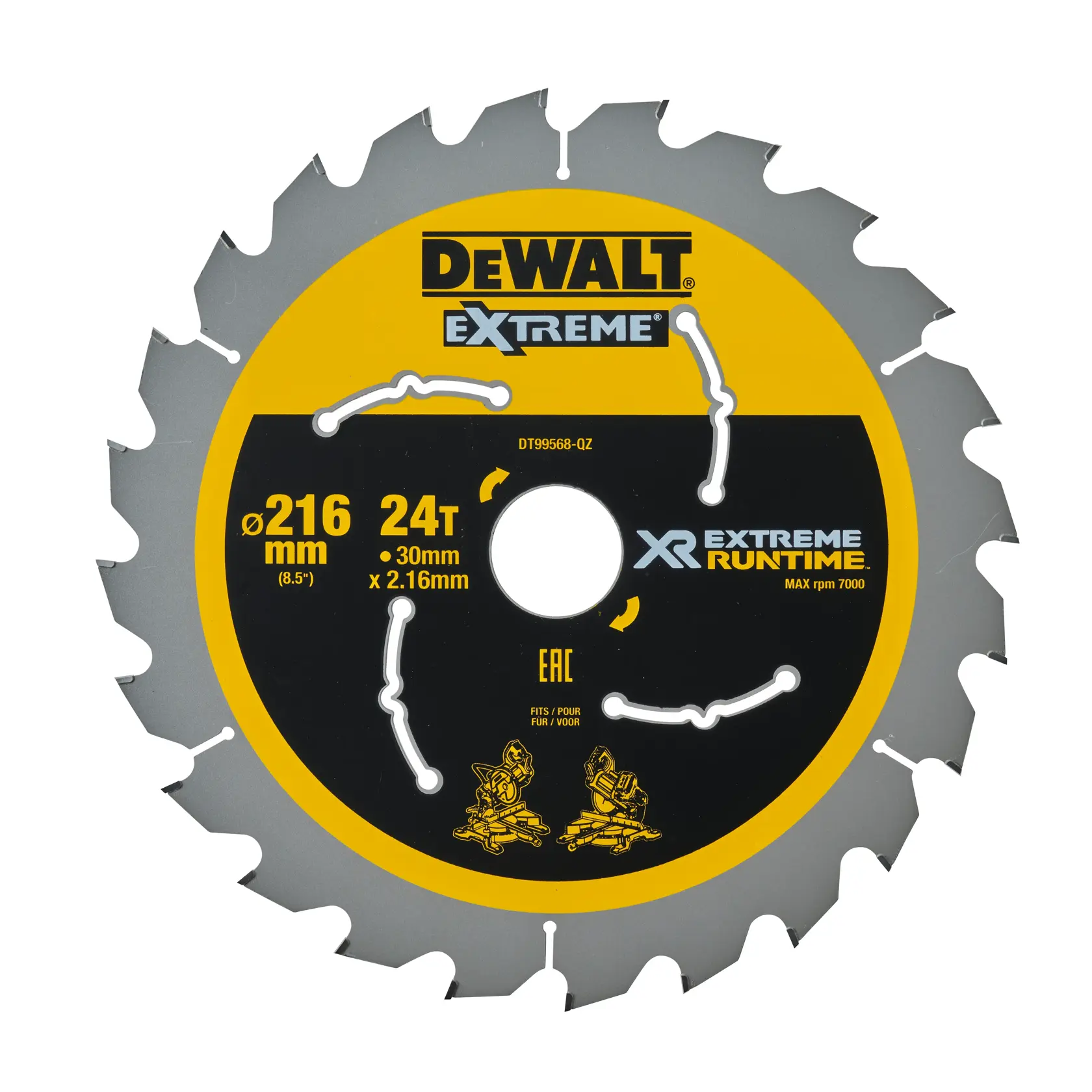 Logo DEWALT centrato su sfondo bianco.