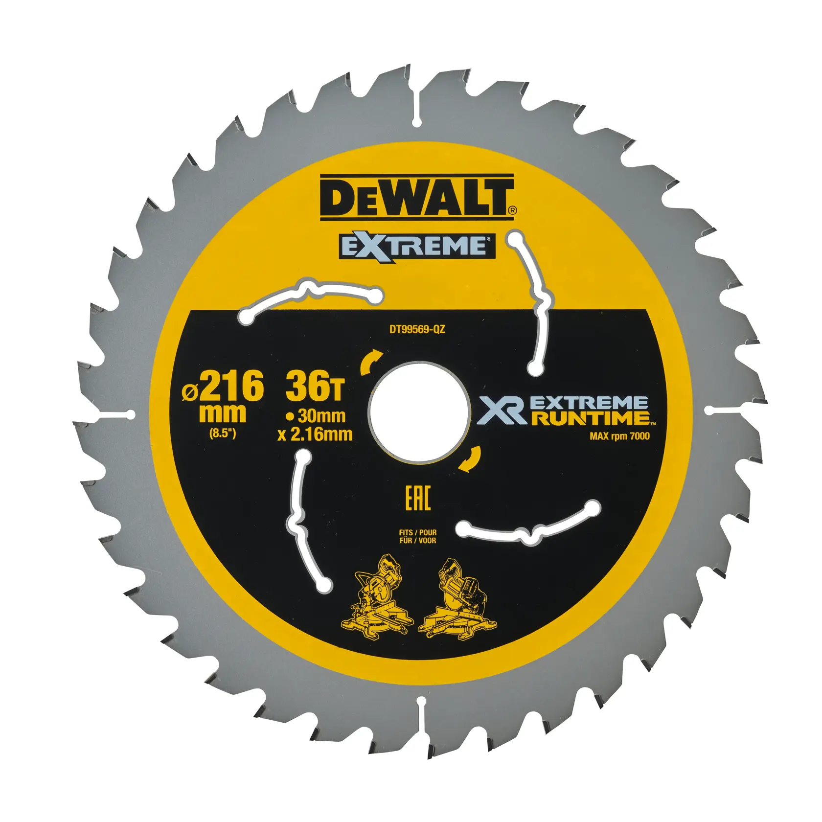 Logo DEWALT centrato su sfondo bianco.