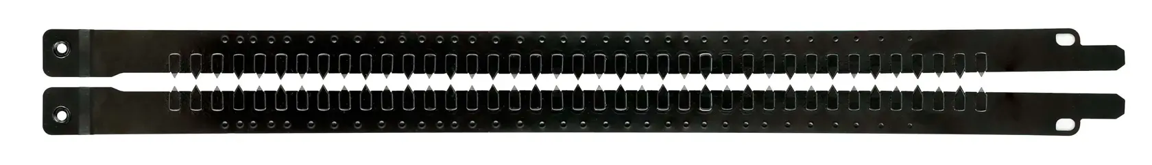 Due strisce nere DEWALT di lame per sega con denti, posizionate orizzontalmente su sfondo bianco.