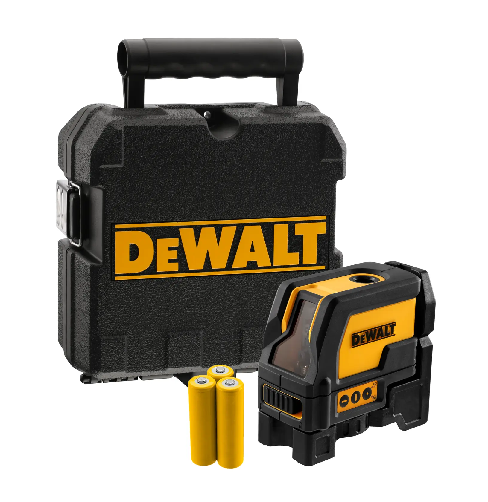 Logo DEWALT centrato su sfondo bianco.