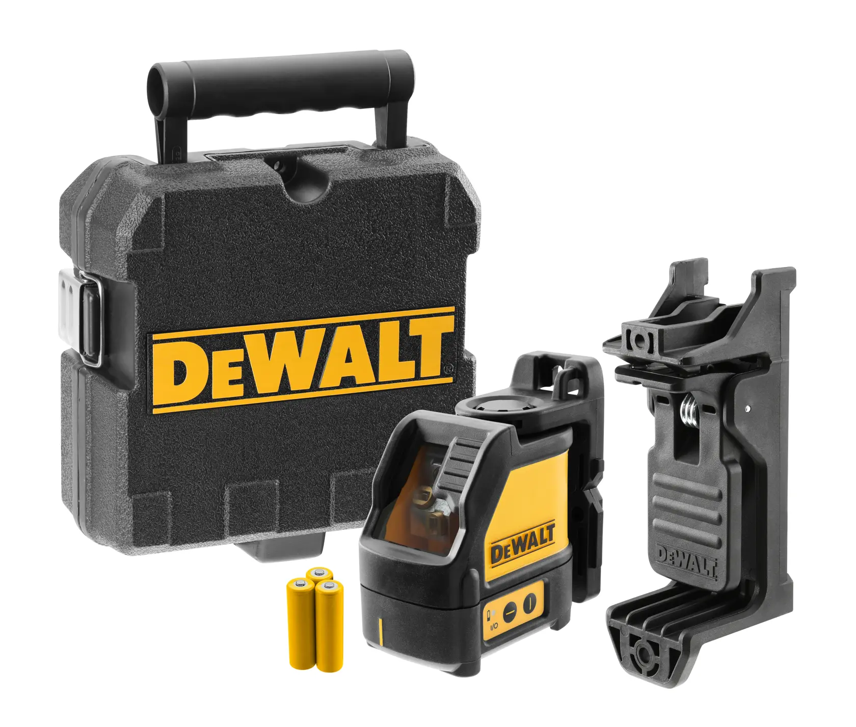 Logo DEWALT centrato su sfondo bianco.