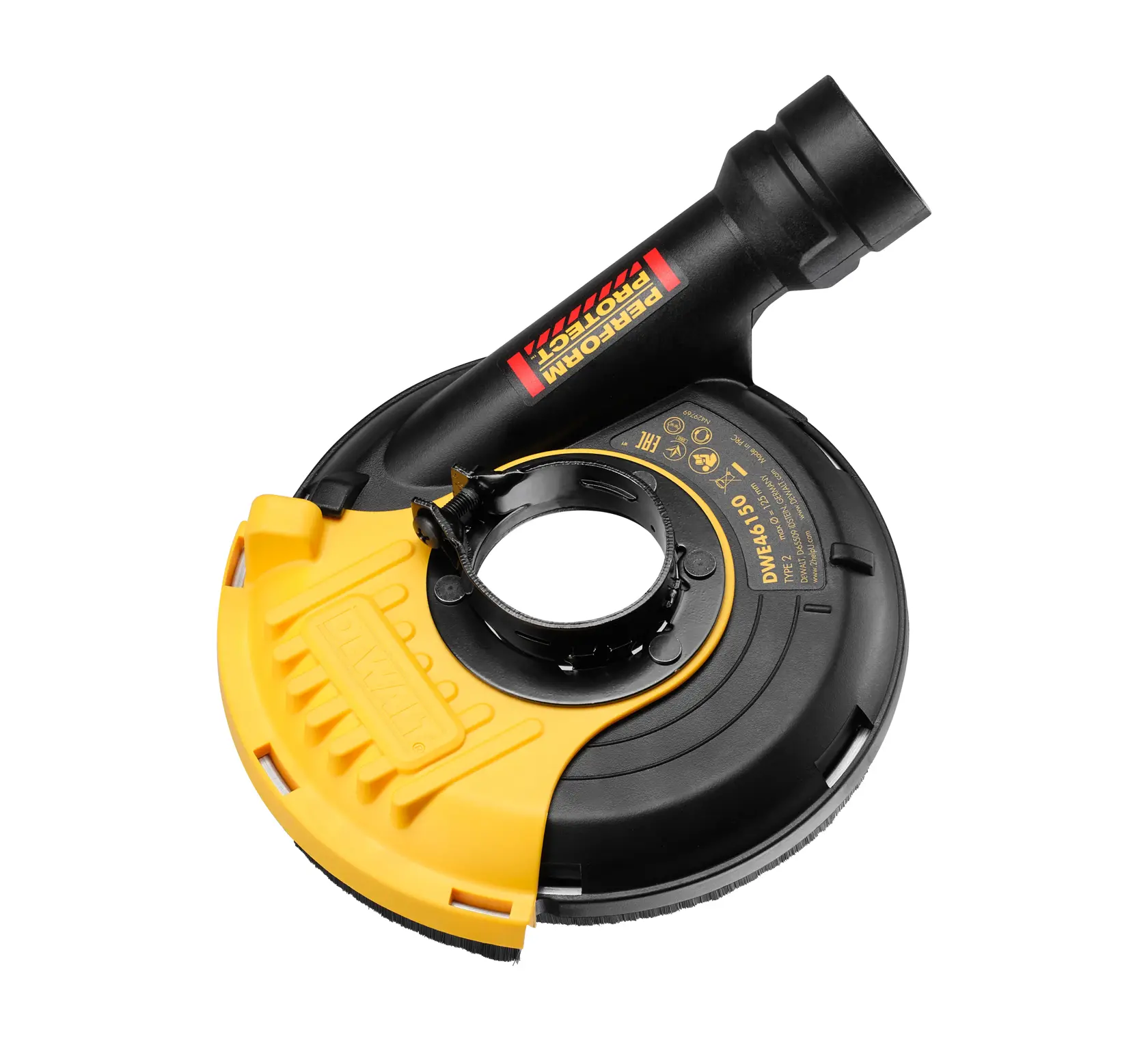 Logo DEWALT centrato su sfondo bianco.