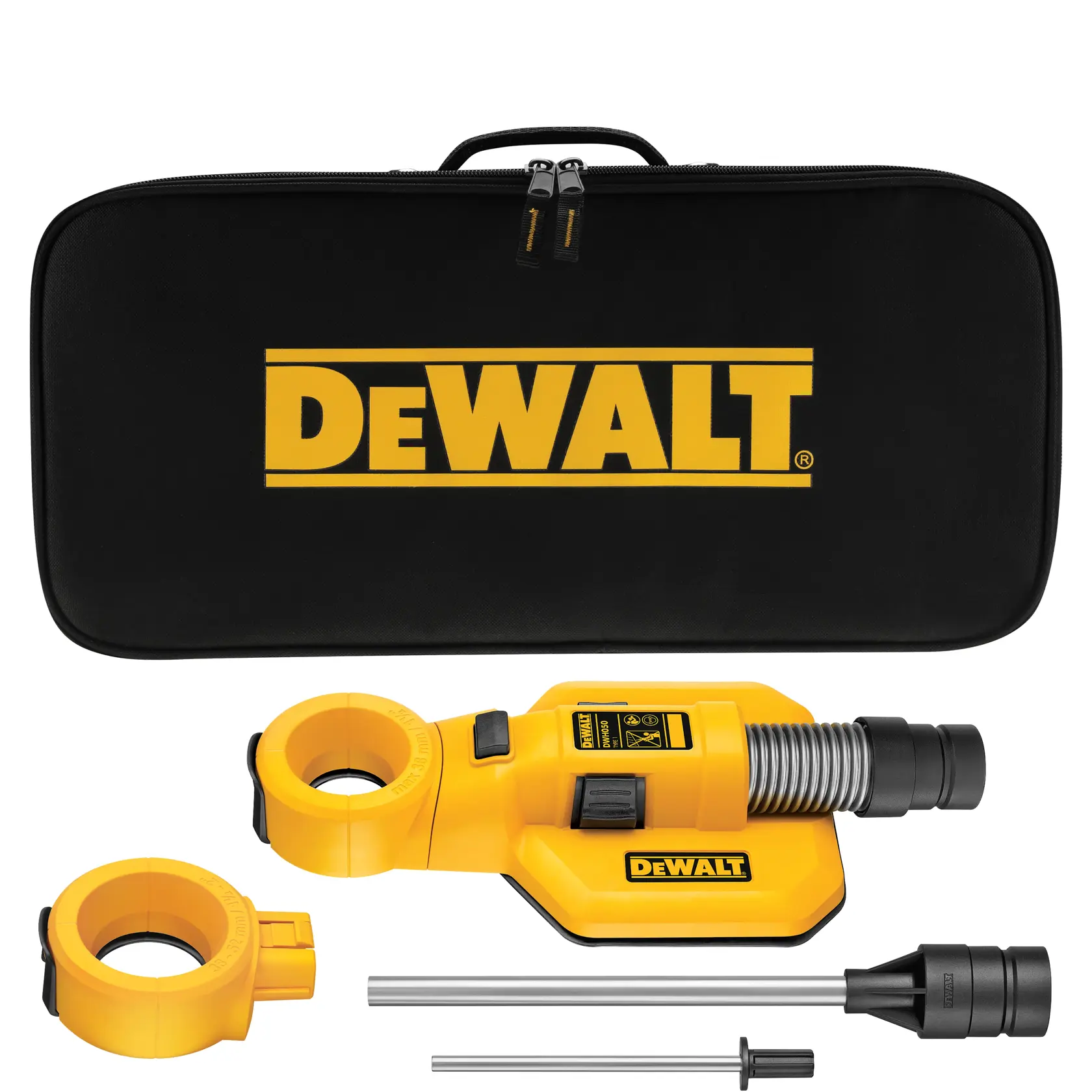 Logo DEWALT centrato su sfondo bianco.