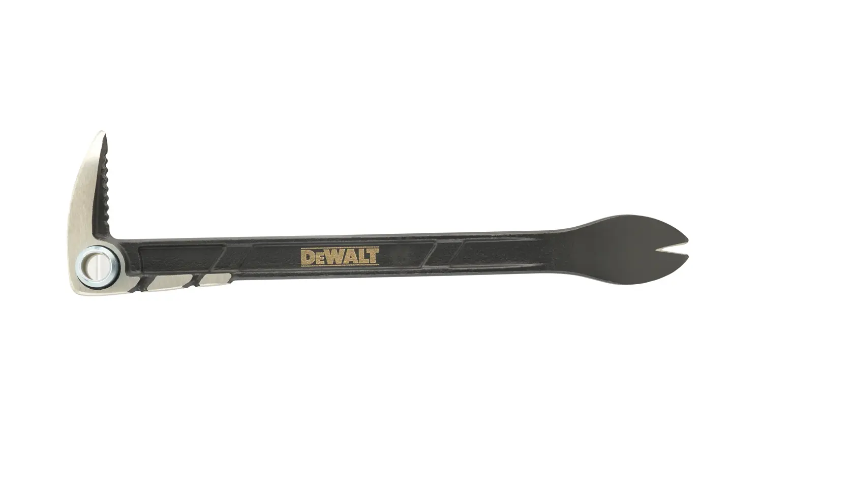 Barra nera DEWALT con testa inclinata e biforcuta per demolizione o rimozione chiodi.