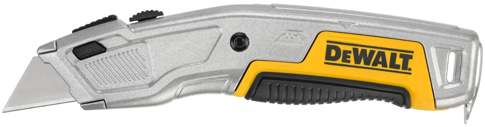 Logo DEWALT centrato su sfondo bianco.