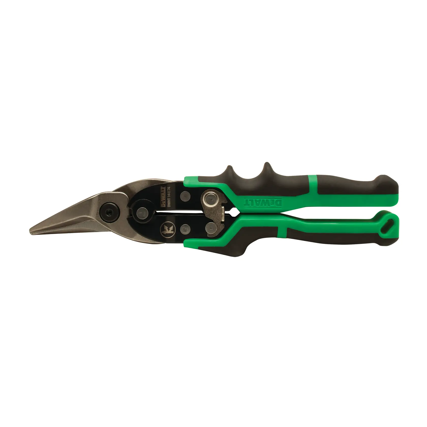 Cesoie per lamiera DEWALT verde e nera con manico ergonomico per tagliare il metallo.