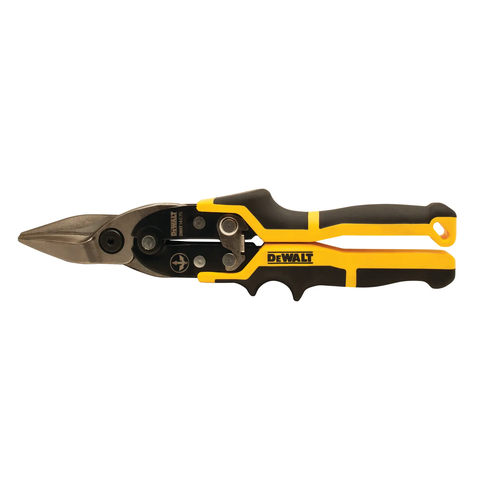 Cesoie da lamiera DEWALT gialle e nere con impugnatura ergonomica, per il taglio di metalli.