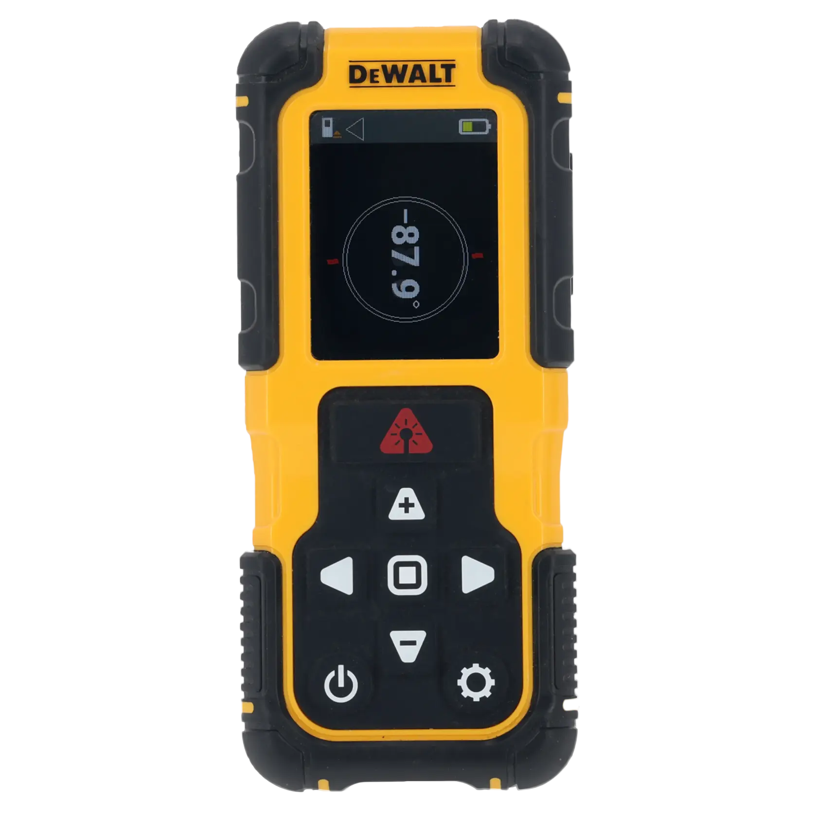 Logo DEWALT centrato su sfondo bianco.