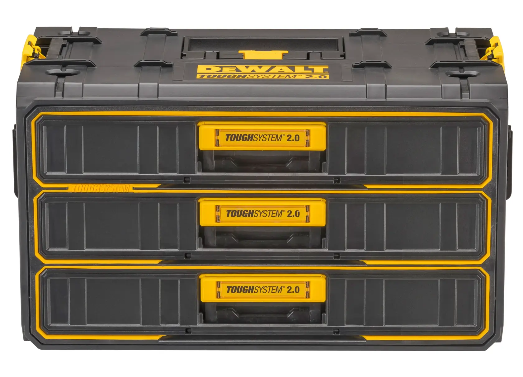 Logo DEWALT centrato su sfondo bianco.
