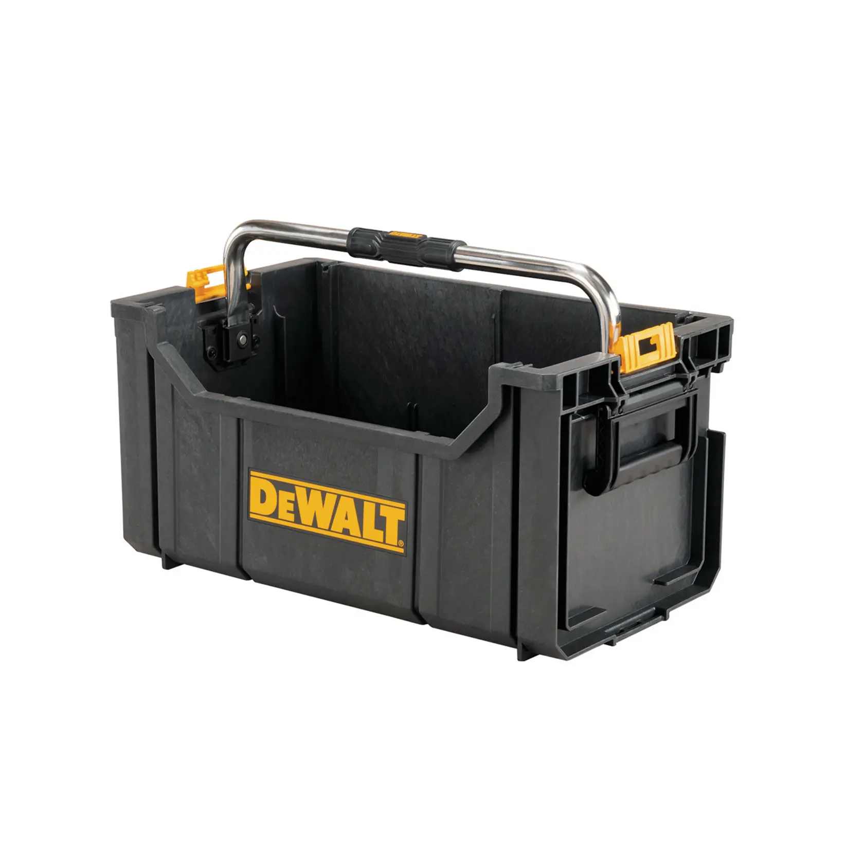 Logo DEWALT centrato su sfondo bianco.