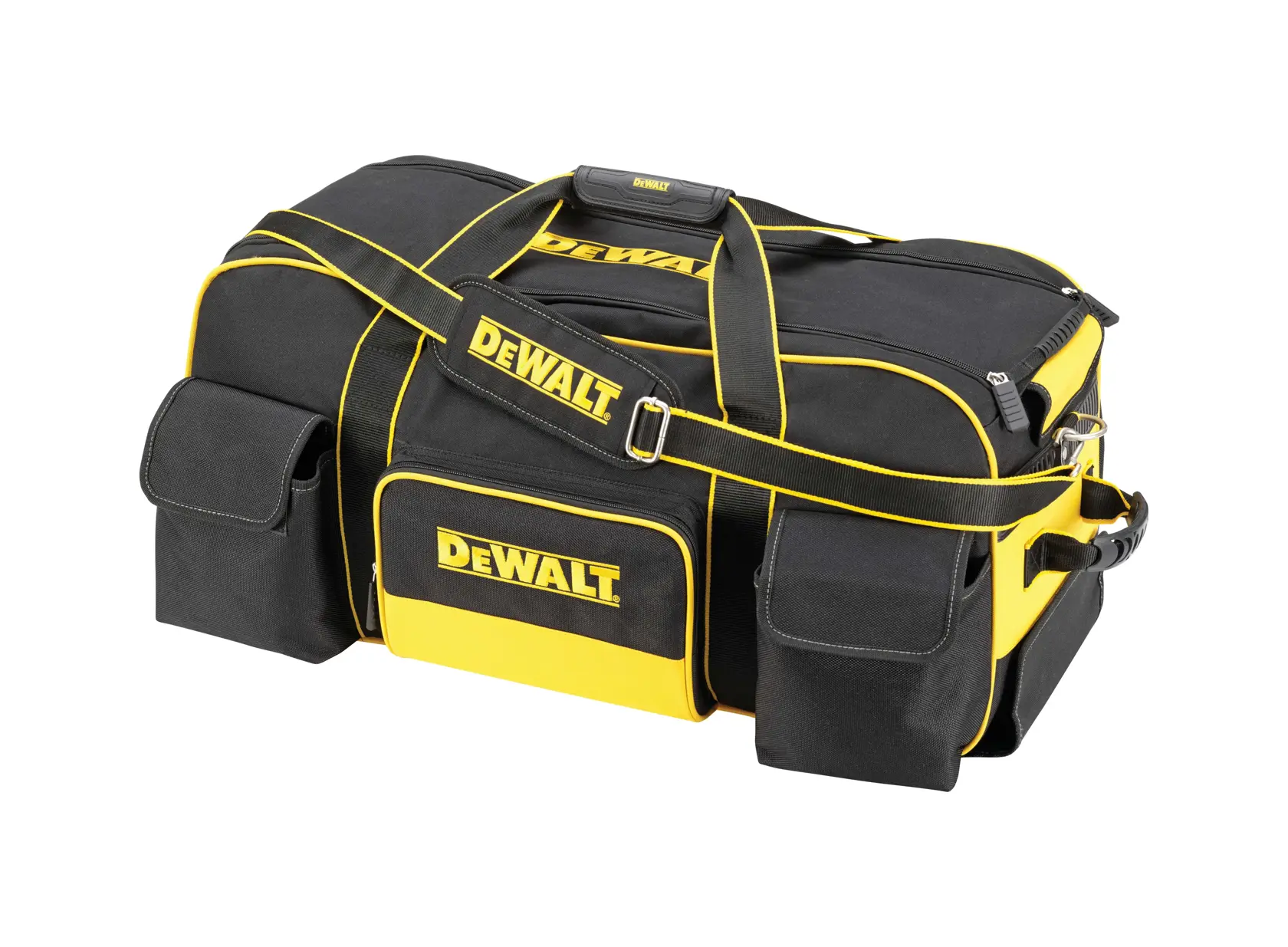 Logo DEWALT centrato su sfondo bianco.