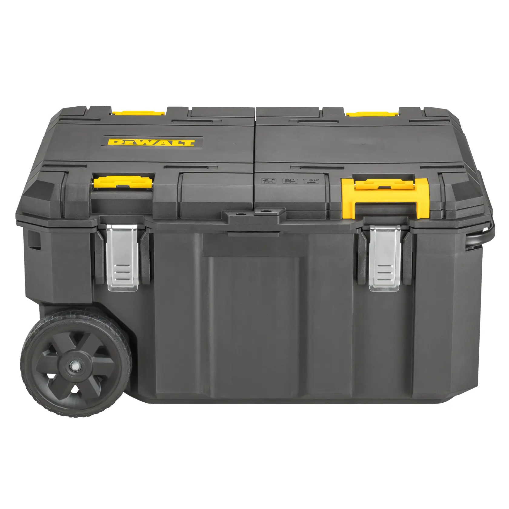Logo DEWALT centrato su sfondo bianco.