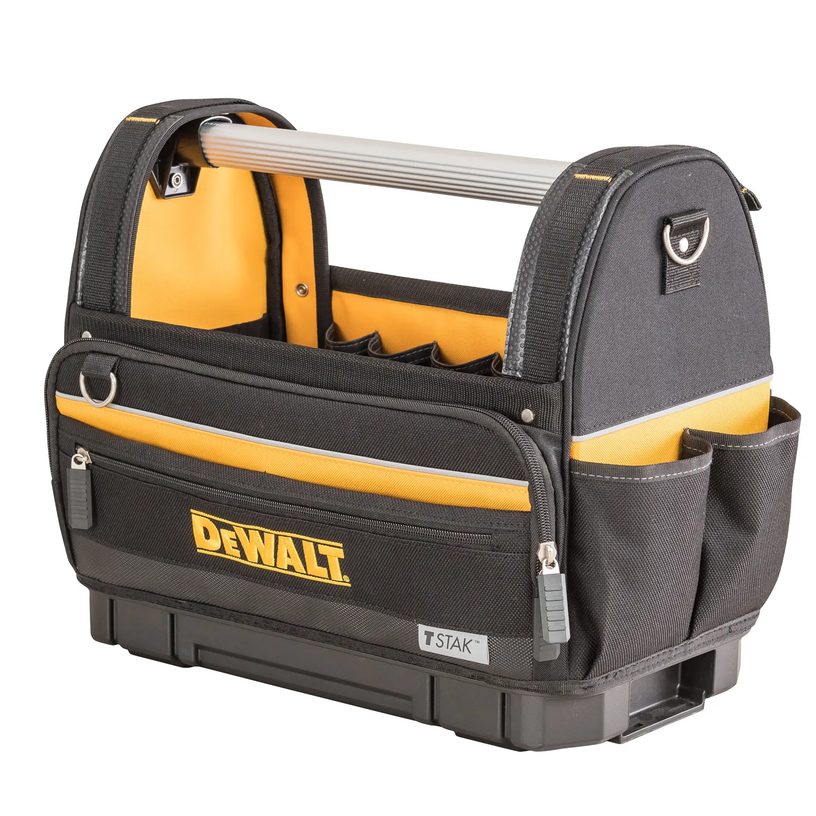 Logo DEWALT centrato su sfondo bianco.