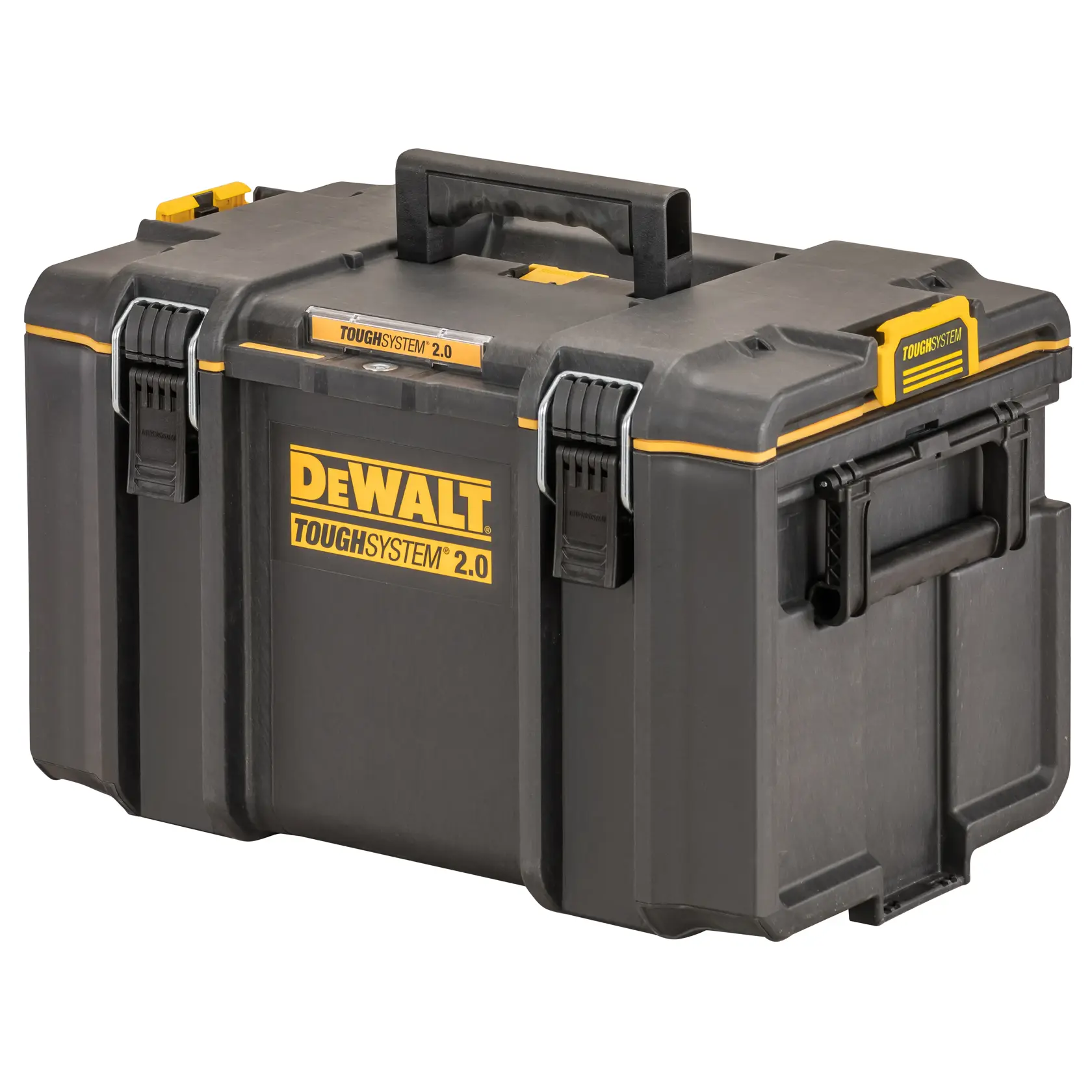 Logo DEWALT centrato su sfondo bianco.